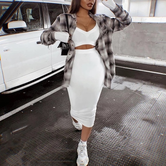 Dresses & Skirts - (Last 1)Long sleeve crop top & bodycon midi skirt